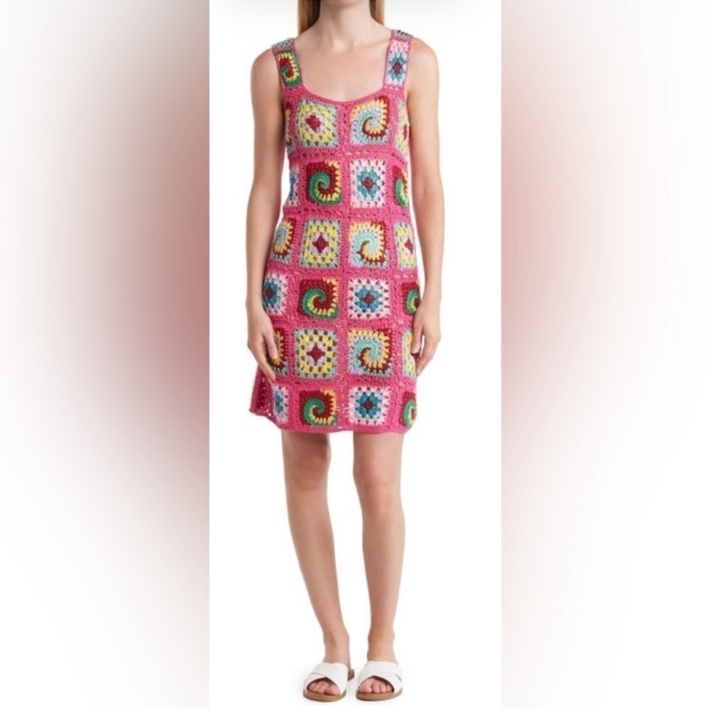 NWT Cotton Emporium Patchwork Crotchet Knit Midi Dress Size Small